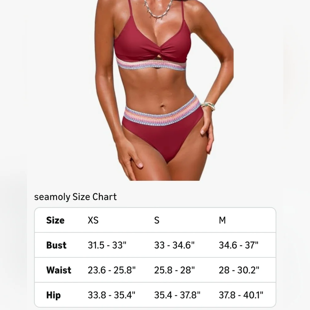 New with tags! Seamoly Womens XS red twist bikini colorful zig zag trim swimsuit